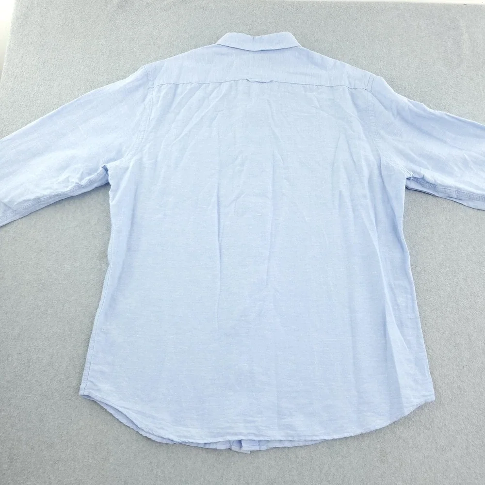 Banana Republic Shirt Mens XL Blue Solid Long Sleeve Linen Button Up Slim Fit